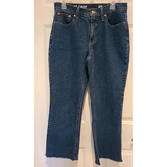 J. Crew 9" Billie Demi Boot Crop Raw Hem Medium Wash Blue Denim jeans Sz 29 - Picture 1 of 7